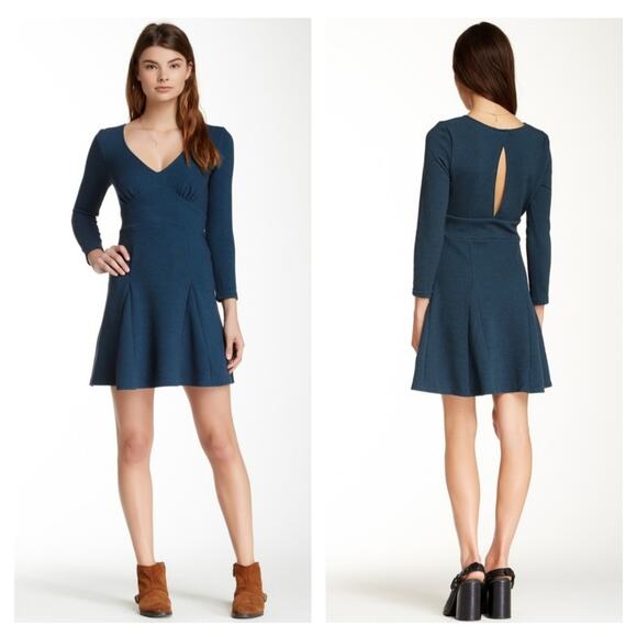 Free People Heartstopper Knit Dress in Teal sz Large - Picture 1 of 7